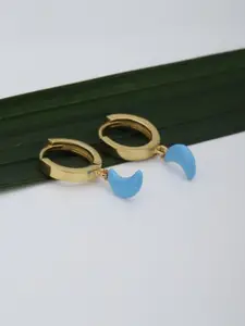 Carlton London Gold-Toned & Turquoise Blue Crescent Shaped Hoop Earrings