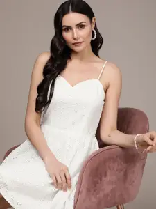 bebe Pure Cotton Schiffli Shoulder Straps A-Line Dress