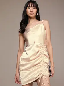 bebe Solid Satin Sheath Dress With Tie Up Detailing