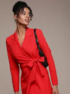 bebe Solid Shirt Collar Mini Wrap Dress
