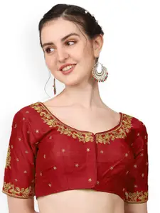 PUJIA MILLS Embroidered Short Sleeves Silk Saree Blouse