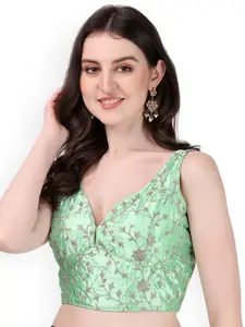 PUJIA MILLS Embroidered Silk Sleeveless Saree Blouse