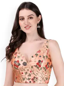 PUJIA MILLS Sequin Embroidered Silk Sleeveless Saree Blouse