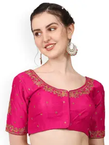 PUJIA MILLS Embroidered Short Sleeve Saree Blouse