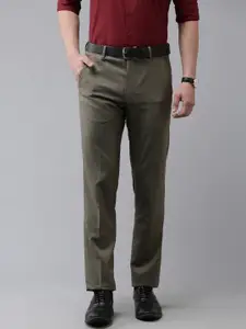 Van Heusen Men Textured Checked Slim Fit Formal Trousers