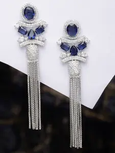 ZENEME Rhodium-Plated American Diamond Contemporary Drop Earrings