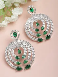 ZENEME Rhodium-Plated American Diamond Contemporary Drop Earrings
