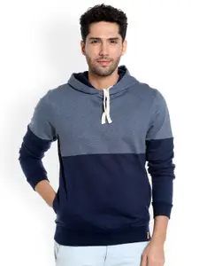Campus Sutra Men Blue Solid Hooded Sweatshirt