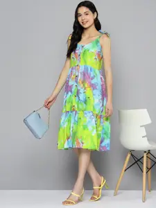 HERE&NOW HERE&NOW Tie and Dye Tiered Pure Cotton Midi Dress