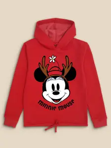 Kids Ville Girls Christmas Minnie Mouse Printed Hooded Sweatshirts