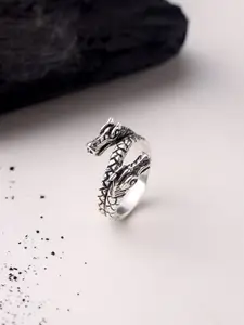 VIRAASI Men Oxidized Stainless-Steel Snake Design Bikers Finger Ring