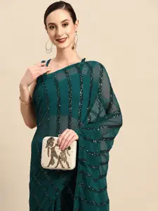 SERONA FABRICS Striped Sequinned Pure Georgette Saree