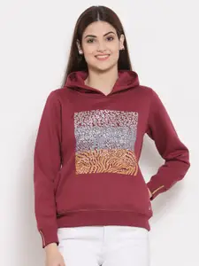Juelle Women Graphic Printed Fleece Hooded Sweatshirt