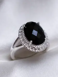 HIFLYER JEWELS Sterling Silver Silver-Plated Spinal Gemstone-Studded Finger Ring