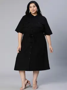 Oxolloxo Plus size Button Down Shirt Linen Midi Dress