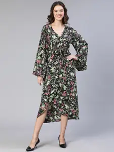 Oxolloxo Abstract Printed Wrap Midi Dress