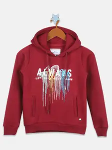 Monte Carlo Girls Maroon Cotton Printed Hooded Sweatshirt