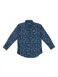 Palm Tree Boys Blue Standard Regular Fit Printed Casual Shirt
