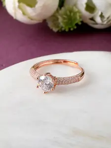 Voylla Rose Gold-Plated Stone-Studded Adjustable Finger Ring