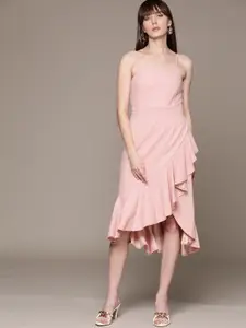 bebe Future Glam Ruffled Asymmetric Midi Dress