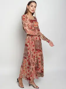 ISAM Women Floral Printed Fit & Flare Ethnic Dress With Dupatta