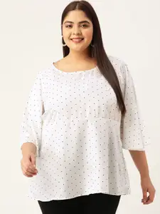 theRebelinme Plus Size Women Polka Dots Printed Crepe Longline Flared Sleeves Top