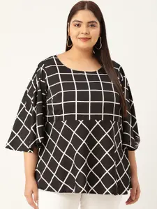 theRebelinme Plus Size Women Checked Crepe Longline Flared Sleeves Top