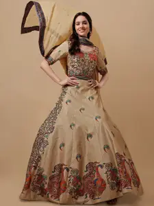 SAPTRANGI Women Embroidered Silk Gown Flared Ethnic Dress With Dupatta