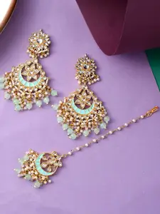 DASTOOR Gold-Plated Circular Mangtikka Drop Earrings