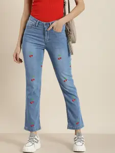 Moda Rapido Women Light Fade Cherry Printed Stretchable Cropped Jeans