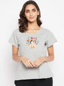 Clovia Women Embroidered Pure Cotton Lounge T-shirts