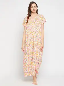 Clovia Floral Printed Pure Cotton Maxi Nightdress