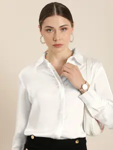 her by invictus Women Satin Finish Spread Collar Casual Shirt