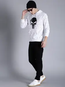 Kook N Keech Marvel Men White & Black Printed Hooded Sweatshirt