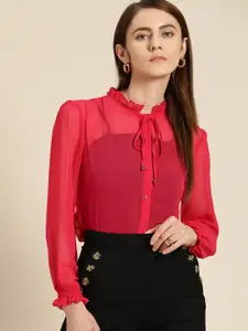 her by invictus Semi Sheer Valentine Special Smart Casual Shirt