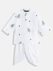 Readiprint Fashions Boys White Ethnic Motifs Embroidered Thread Work Pure Cotton Kurta with Dhoti Pants