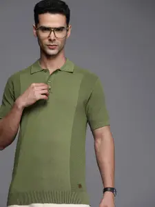 Louis Philippe Men Self Design Textured Polo Collar T-shirt