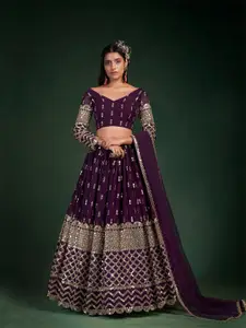 ODETTE Embroidered Semi-Stitched Lehenga & Unstitched Blouse With Dupatta