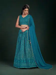 ODETTE Embroidered Sequinned Semi-Stitched Lehenga & Unstitched Blouse With Dupatta