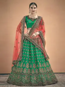 ODETTE  Embroidered Semi-Stitched Lehenga & Unstitched Blouse With Dupatta