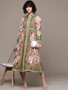 Label Ritu Kumar Floral Print Puff Sleeve Shirt Midi Dress