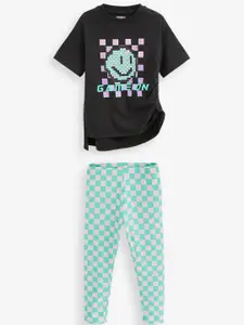 NEXT Girls Graphic Printed Pure Cotton Oversized T-shirt with Leggings