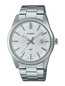 CASIO Men White Dial & Silver Toned Stainless Steel Bracelet Style Straps Analogue Watch