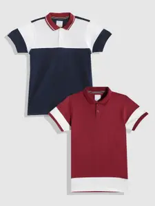 UTH by Roadster Boys Pack of 2 Pure Cotton Colourblocked Polo Collar T-shirts