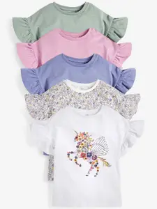 NEXT Girls Pack of 5 Pure Cotton Flutter Sleeves Tops