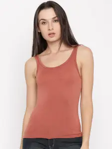 FOREVER 21 Women Rust Brown Solid Fitted Tank Top
