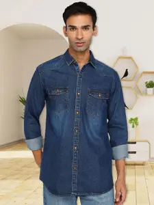 Kuons Avenue Men Smart Slim Fit Denim Faded Casual Shirt