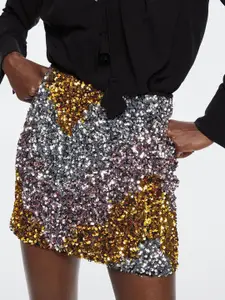 MANGO Sequined Embellished Sustainable Mini Skirt