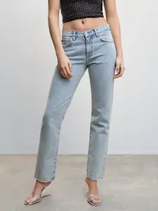 MANGO Women Straight Low-Rise Low Distress Jeans