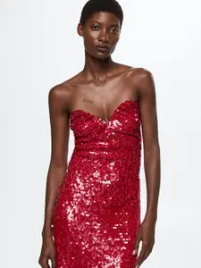 MANGO Embellished Strapless Bodycon Mini Dress